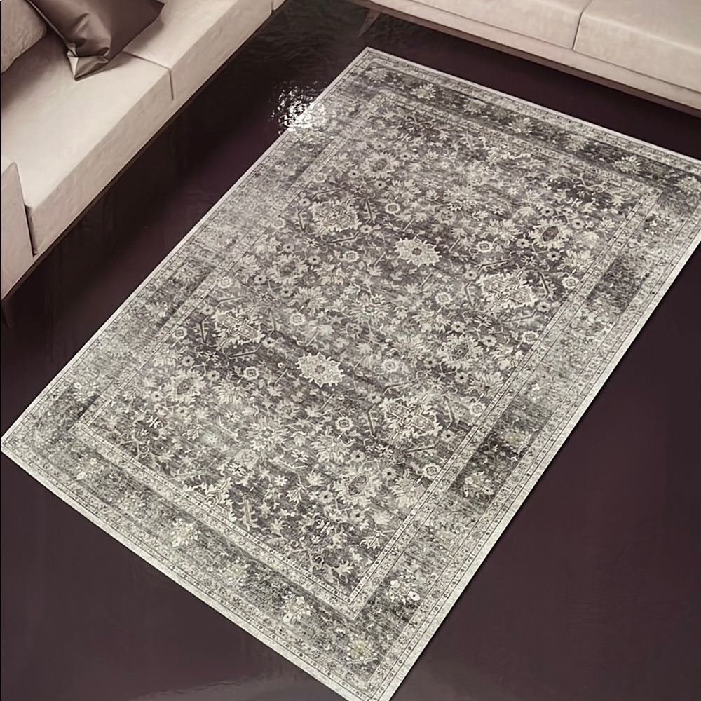 New Grey and Cream Washable Area Rug by Vista Crest